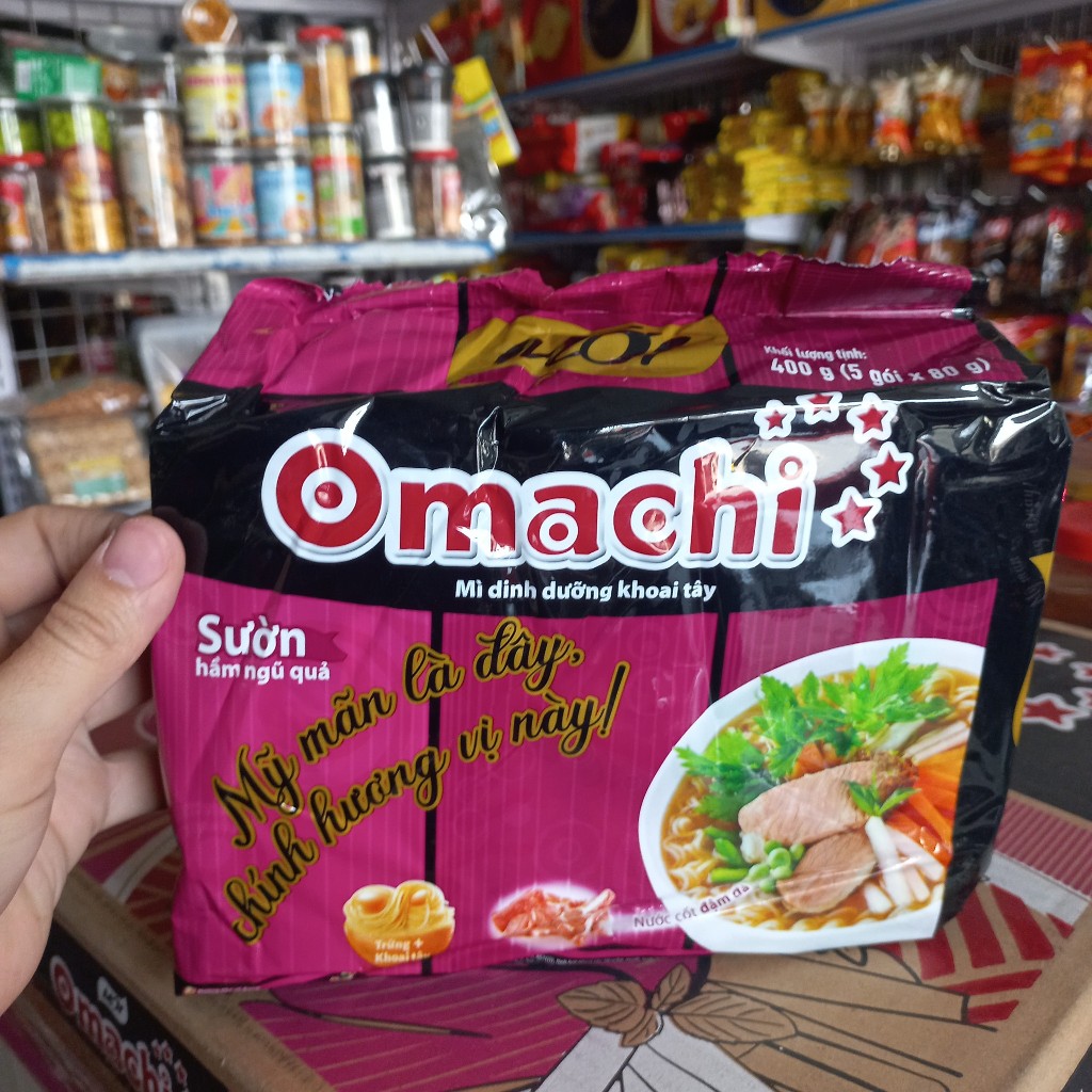 Combo 5 gói mì khoai tây Omachi xốt bò hầm/sườn hầm ngũ quả 80g/xốt Spaghetti 90g/ lẩu bắp bò riêu cua 80G