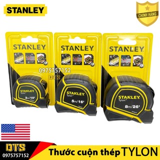 Thước cuộn thép TYLON hãng STANLEY Mỹ cao cấp , thước kéo nền vàng lưỡi phủ NYLON rõ nét, vỏ bọc nhựa ABS chống va đập