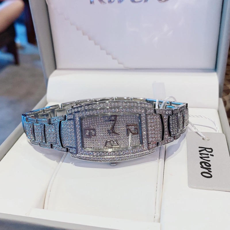 Đồng hồ nữ chính hãng R9024 đá nạm full mặt lẫn quai 9024 mặt chữ nhật siz 36mm