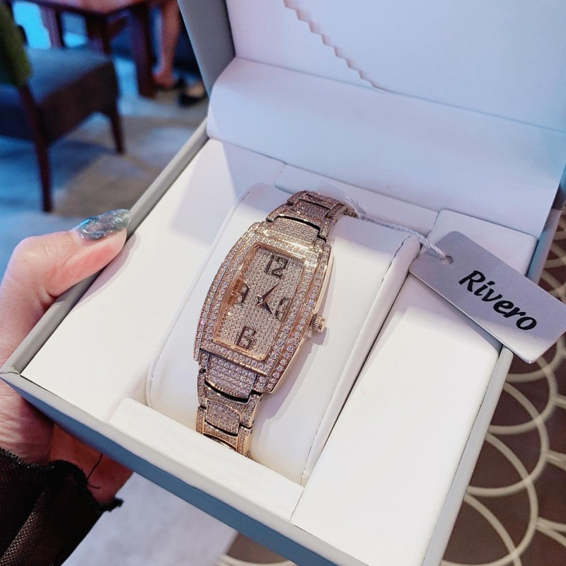 Đồng hồ nữ chính hãng R9024 đá nạm full mặt lẫn quai 9024 mặt chữ nhật siz 36mm