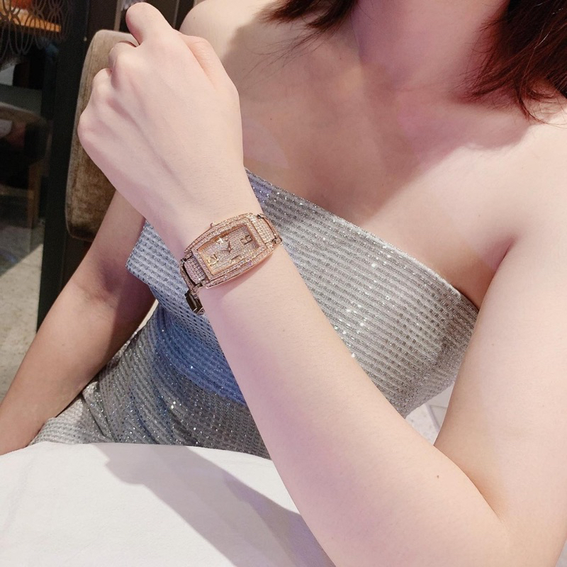 Đồng hồ nữ chính hãng R9024 đá nạm full mặt lẫn quai 9024 mặt chữ nhật siz 36mm