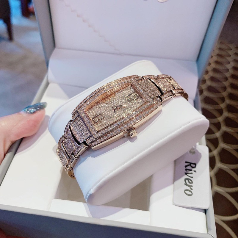 Đồng hồ nữ chính hãng R9024 đá nạm full mặt lẫn quai 9024 mặt chữ nhật siz 36mm