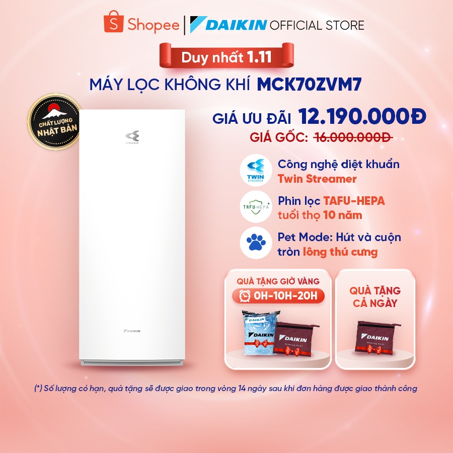 Máy lọc không khí Daikin tạo ẩm cao cấp MCK70ZVM7 - Twin Streamer - Phin lọc sử dụng 10 năm