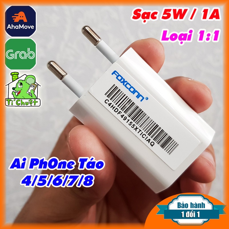 Sạc 5W 5V-1A Logo Táo Cốc Dẹp Dài 2 Chấu Tròn