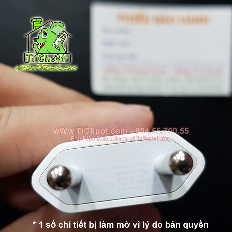 Sạc 5W 5V-1A Logo Táo Cốc Dẹp Dài 2 Chấu Tròn