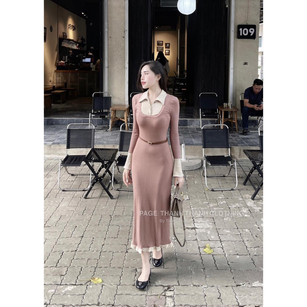 Set váy len đuôi bèo kèm đai lên fron tôn dáng TH788