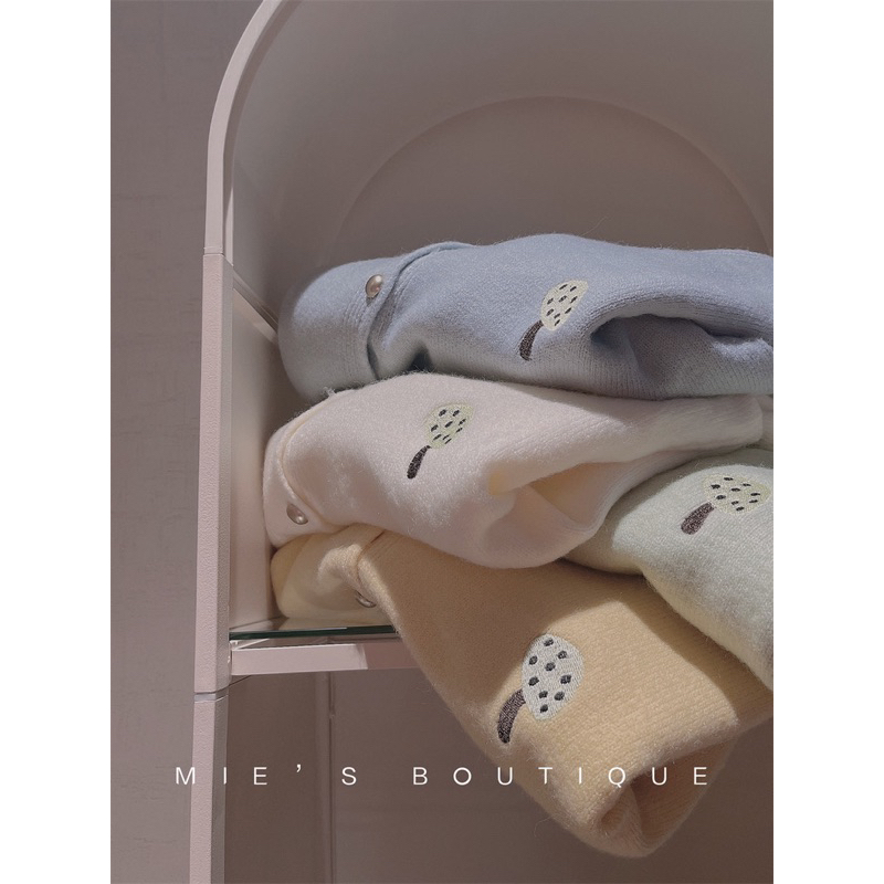 Áo Khoác Len Cadigan Thêu Hình Nấm / Gấu bear Cổ Tròn Basic Retro Phong Cách Hàn Quốc