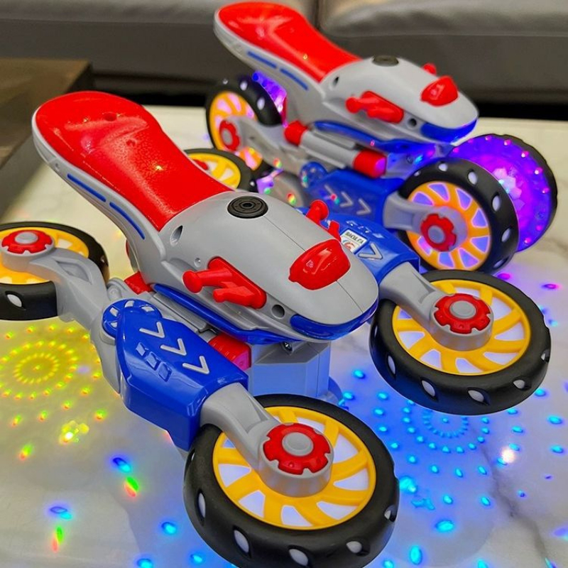 Đồ chơi xe Mô Tô, xe máy chạy pin biến hình xoay tròn 360 có nhạc và đèn led đẹp mắt  - Đồ chơi MiniKids