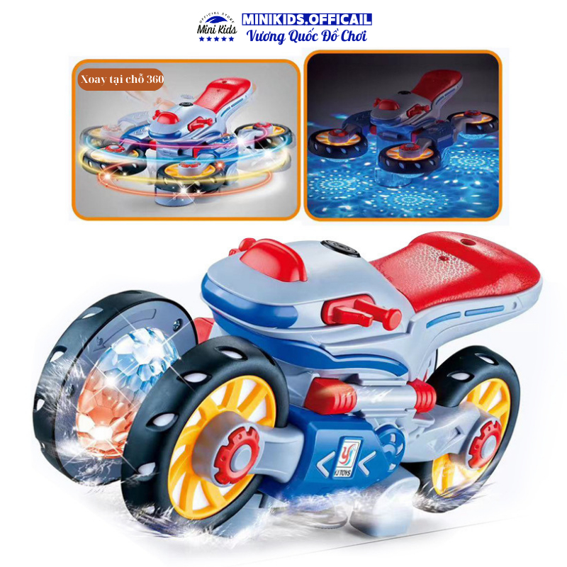 Đồ chơi xe Mô Tô, xe máy chạy pin biến hình xoay tròn 360 có nhạc và đèn led đẹp mắt  - Đồ chơi MiniKids