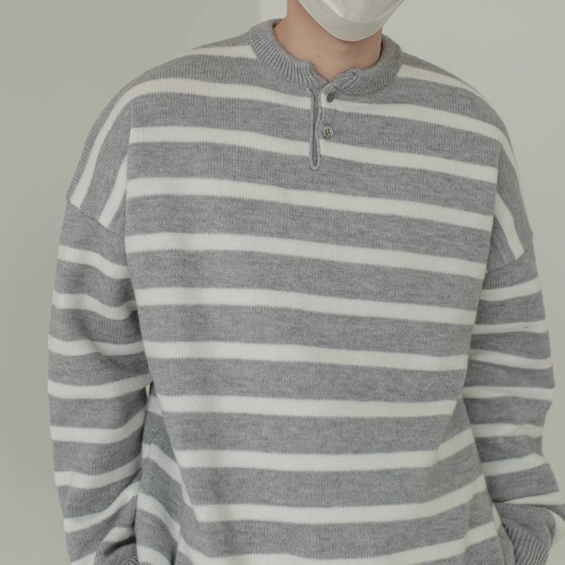 > Áo len linen cổ tròn tay dài kiểu sọc phong cách Hàn quốc dành cho nam mùa thu đông năm 2022