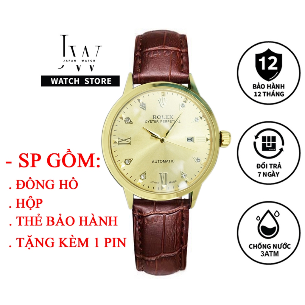 Đồng Hồ Nam Rolex JAPAN WATCH Thiết Kế Kim Trôi Dây Da Cao Cấp Chống Xước Size 41mm