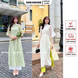 Set Áo Dài Cách Tân Siin House Tơ Thêu Hoa Nổi Tay Lỡ Kèm Quần Lụa Mặc Lễ Tết Đi Tiệc