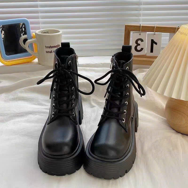 Bốt Lửng nữ buộc dây đế gân cao 6cm Fennik mã