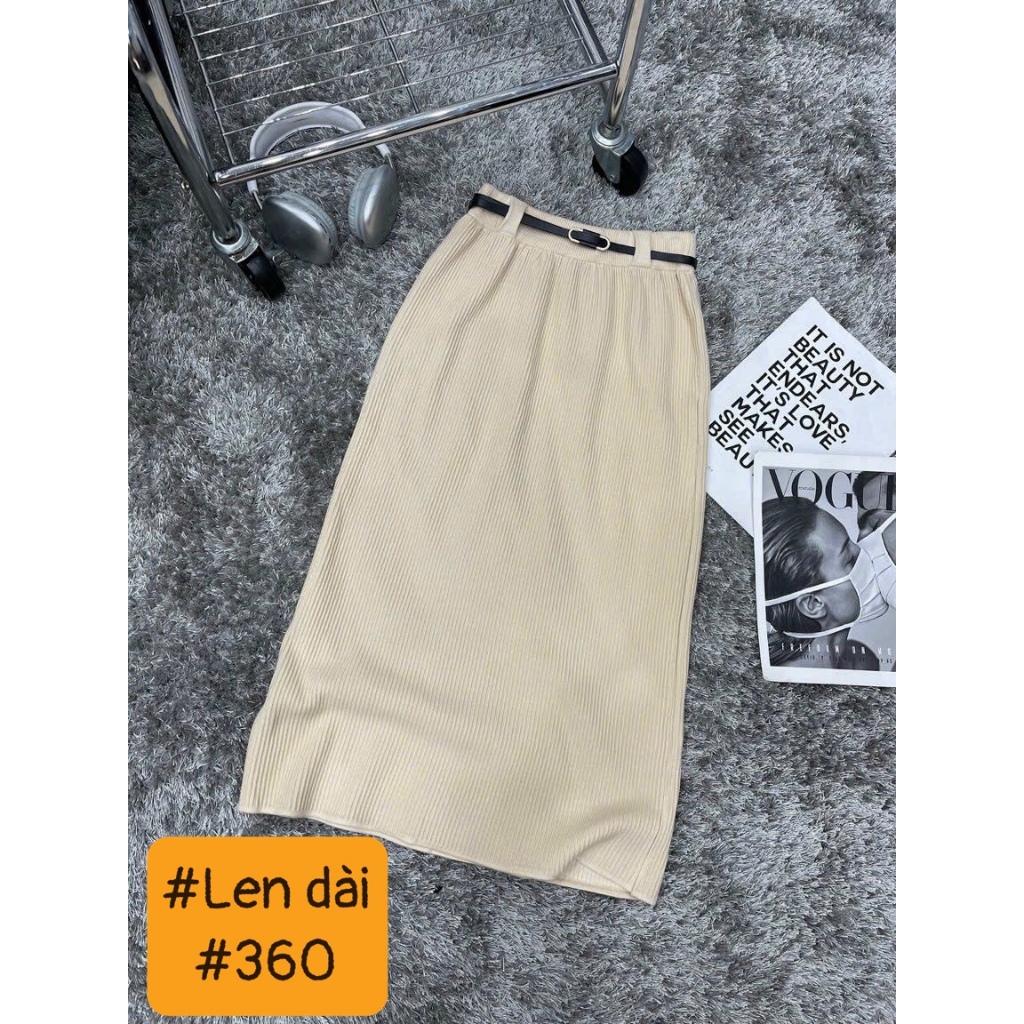 CHÂN VÁY LEN LÔNG THỎ MỊN DÁNG MIDI KÈM ĐAI 360