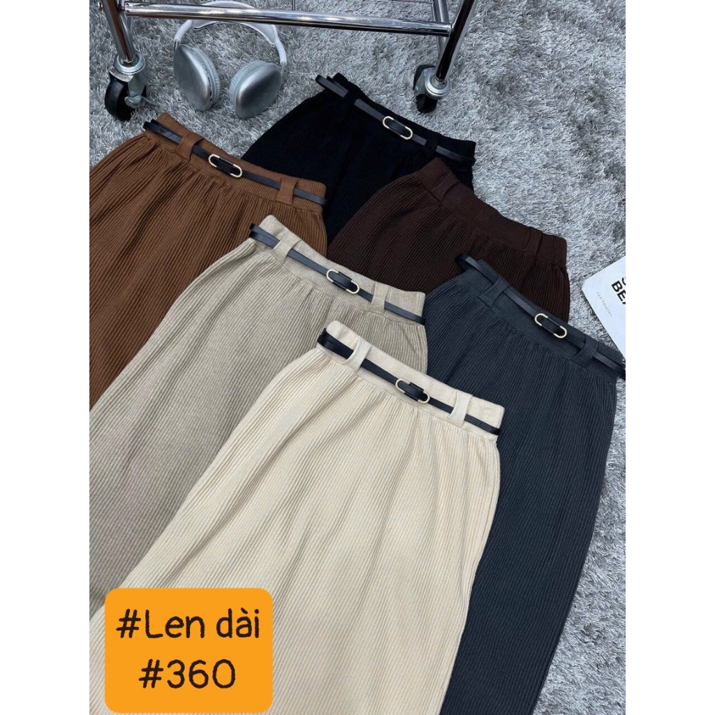 CHÂN VÁY LEN LÔNG THỎ MỊN DÁNG MIDI KÈM ĐAI 360