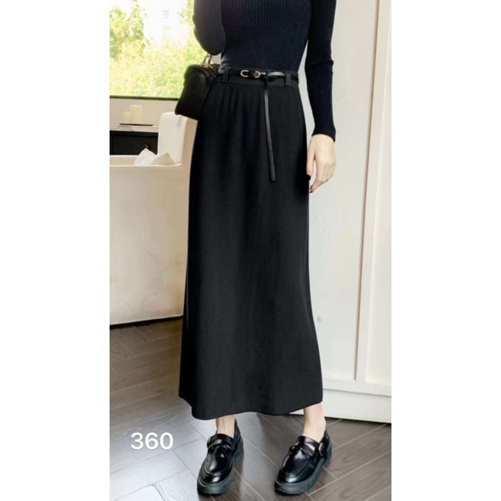 CHÂN VÁY LEN LÔNG THỎ MỊN DÁNG MIDI KÈM ĐAI 360