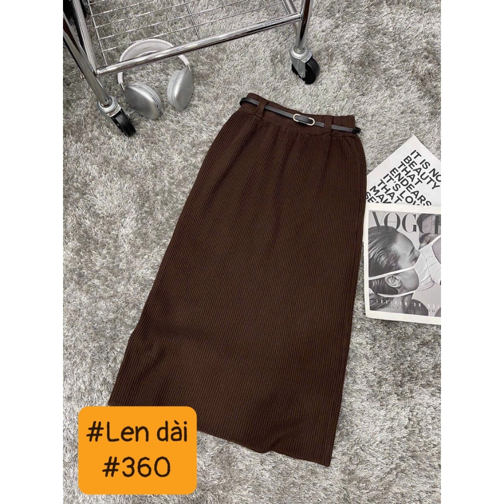 CHÂN VÁY LEN LÔNG THỎ MỊN DÁNG MIDI KÈM ĐAI 360