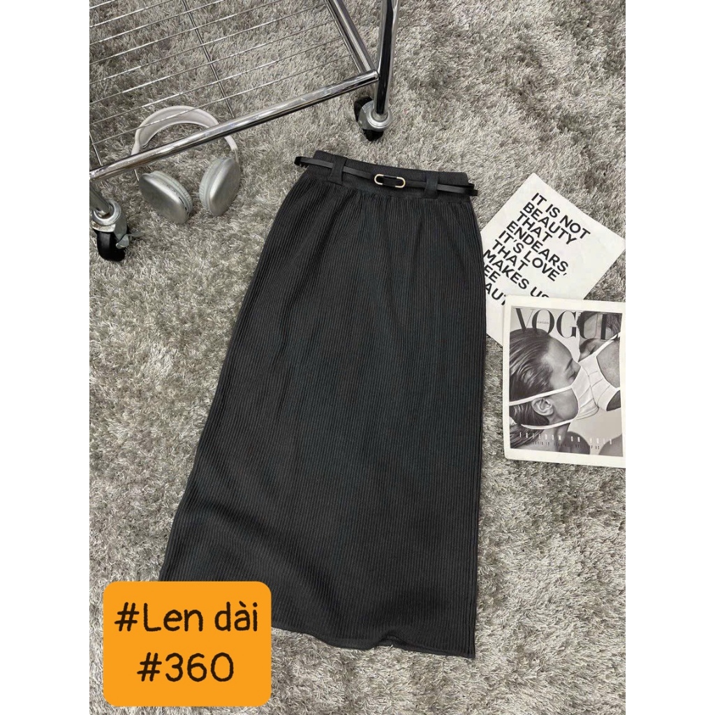 CHÂN VÁY LEN LÔNG THỎ MỊN DÁNG MIDI KÈM ĐAI 360