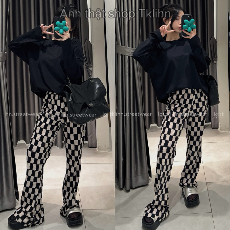 TKLIHN Quần ống loe ULZZANG kẻ caro đen trắng HOT FASHIONITA 2023 KÈM ẢNH THẬT CUỐI