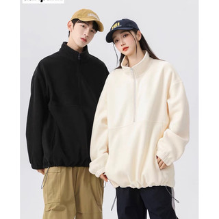 Set áo đôi nỉ sweater couple nam nữ, áo nỉ 2 da cổ polo kéo khoá tay bồng form rộng basic