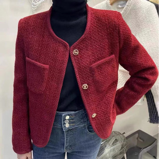 Áo dạ tweed đỏ trần lông vũ QCCC