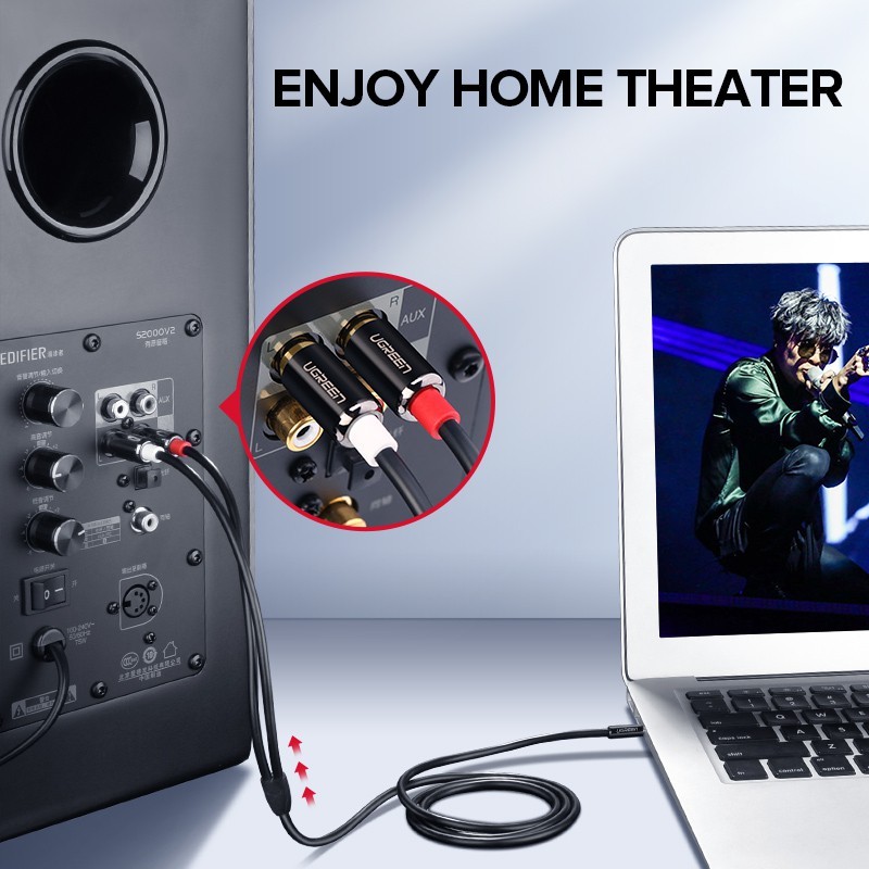 Dây Audio 3.5mm Ra 2 Đầu RCA  UGREEN 14K, Đầu mạ Vàng, Kết Nối Siêu Ổn Định, Bảo Hành 12 Tháng.