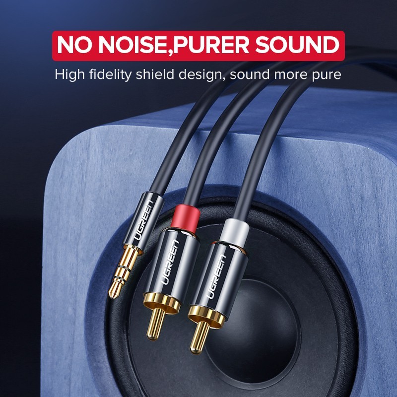Dây Audio 3.5mm Ra 2 Đầu RCA  UGREEN 14K, Đầu mạ Vàng, Kết Nối Siêu Ổn Định, Bảo Hành 12 Tháng.