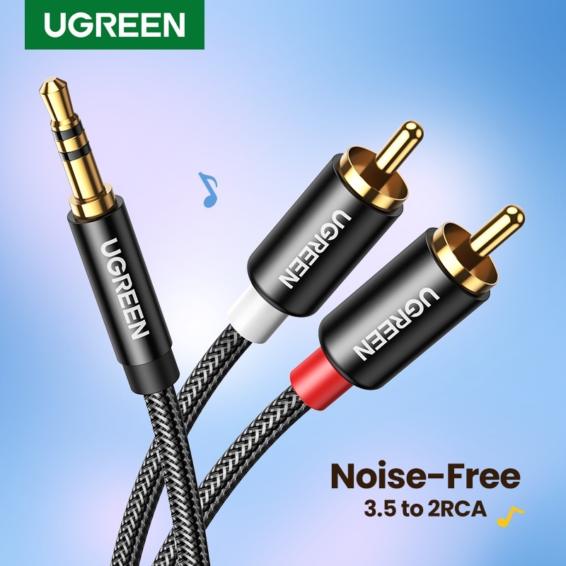 Dây Audio 3.5mm Ra 2 Đầu RCA  UGREEN 14K, Đầu mạ Vàng, Kết Nối Siêu Ổn Định, Bảo Hành 12 Tháng.