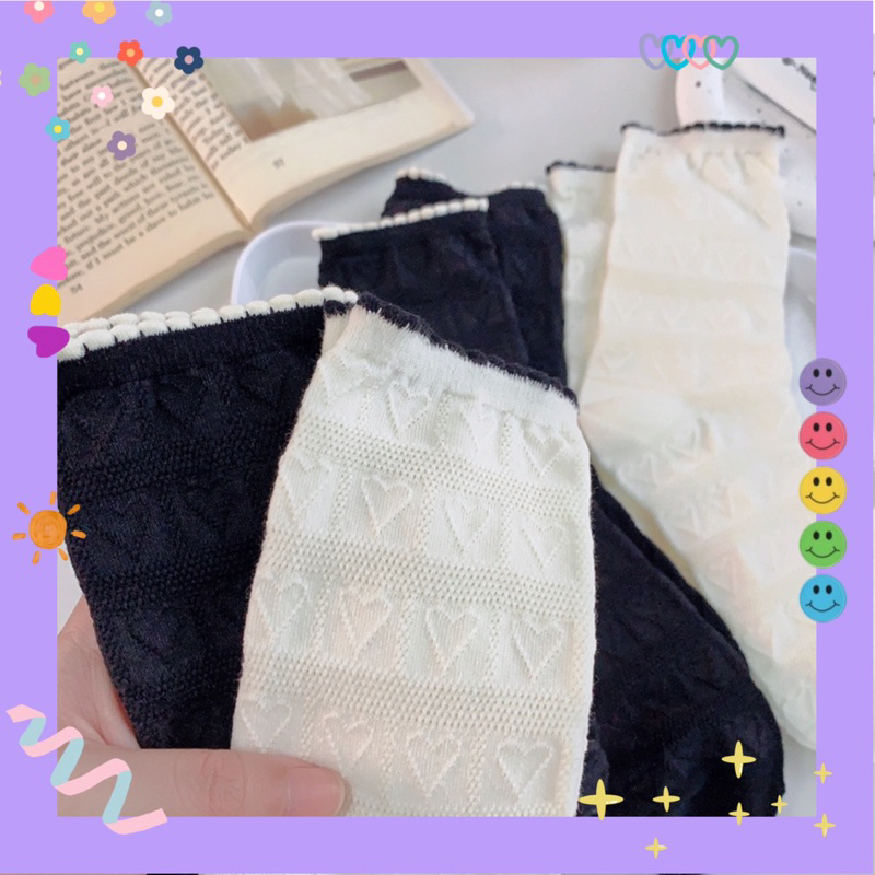 Vớ tất cổ cao dập nổi hoạ tiết Tim Hàn Quốc 🇰🇷