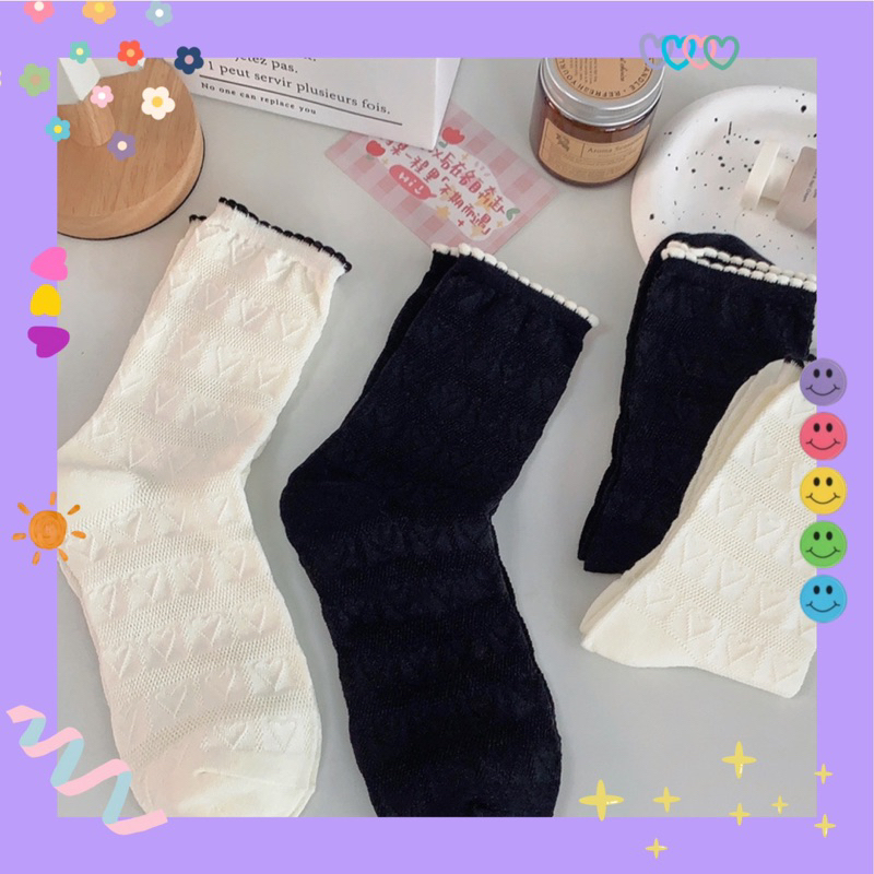 Vớ tất cổ cao dập nổi hoạ tiết Tim Hàn Quốc 🇰🇷