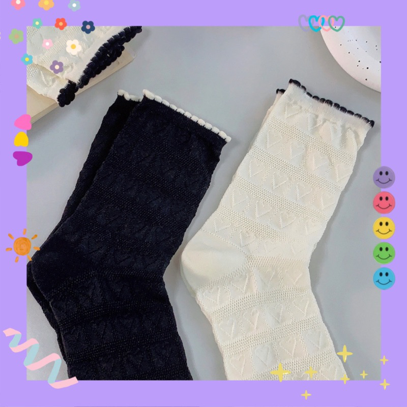 Vớ tất cổ cao dập nổi hoạ tiết Tim Hàn Quốc 🇰🇷