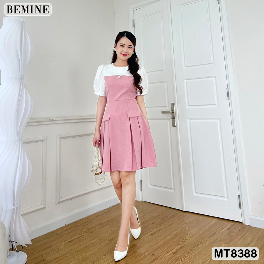 Đầm thiết kế cổ tròn đính nơ BEMINE MT8388