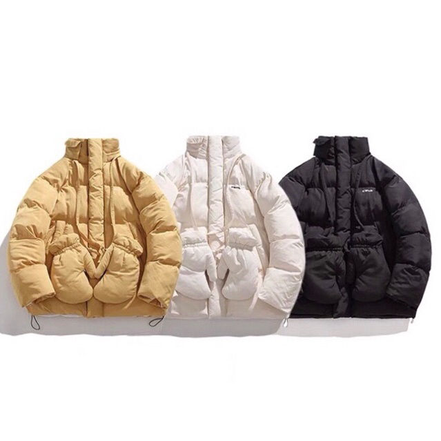 Áo khoác phao béo bánh mì cao cổ trơn kèm găng tay dáng rộng oversize unisex Ulzzang hiphop siêu chất