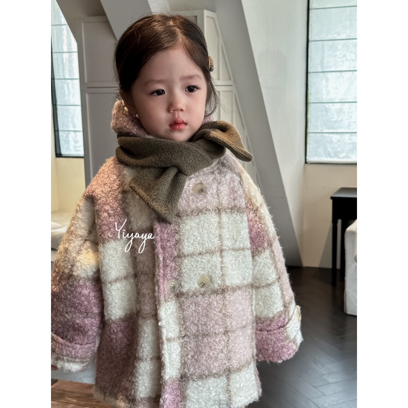 𝒀𝑰𝒀𝑨𝒀𝑨 𝑲𝑰𝑫𝑺 (Y1115)-Áo khoác dạ kẻ nâu