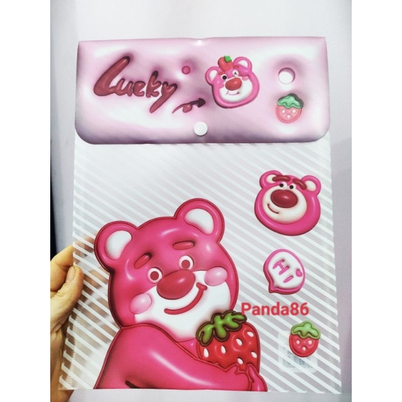 Bìa nút dọc đựng hồ sơ tài liệu Magic A4 hình gấu dâu hồng Lotso