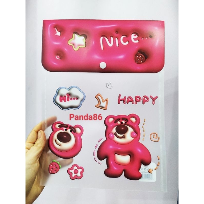 Bìa nút dọc đựng hồ sơ tài liệu Magic A4 hình gấu dâu hồng Lotso