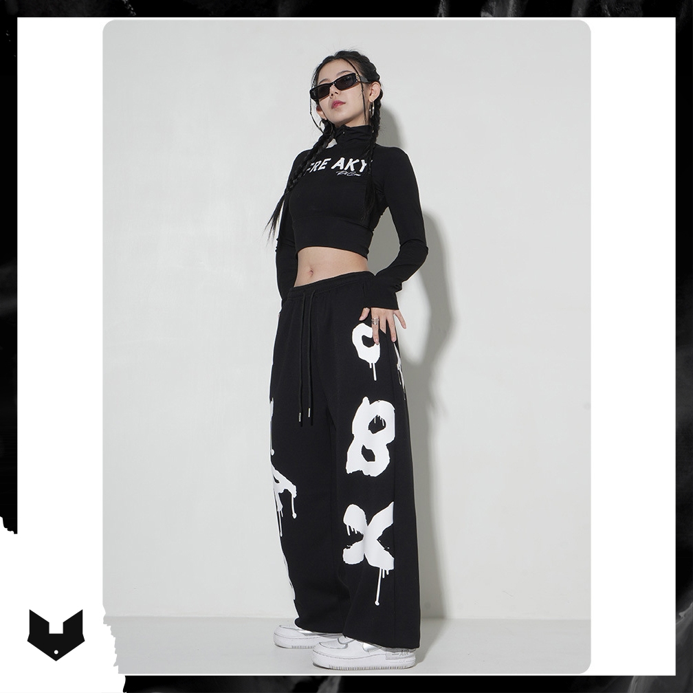 Quần jogger đen trắng bo gấu in chữ to CBX sexy cá tính hip hop dance đường phố