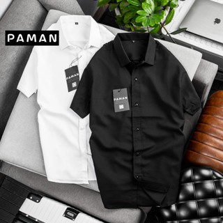Áo sơ mi nam trắng đen tay ngắn PAMAN Bigsize 50-90kg dáng ôm slimfit công sở vải lụa co giãn cao cấp chất lượng 012AN