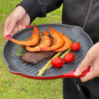 Chảo gang nướng đúc nguyên khối Oceno 26cm, chảo gang dùng cho bếp từ và mọi loại bếp