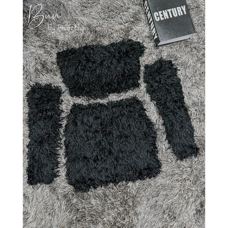 Sét đầm lông trễ vai kèm video cận chất