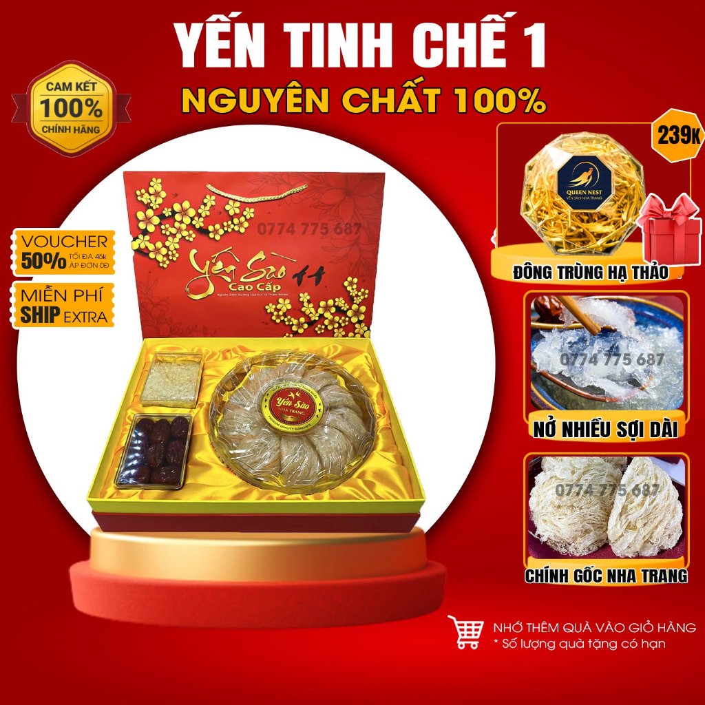 100g Yến Sào Tinh Chế SỢI DÀI LOẠI 1 Nguyên Chất Nha Trang Queen Nest Yến Xào Tinh Chế Nha Trang Cao Cấp