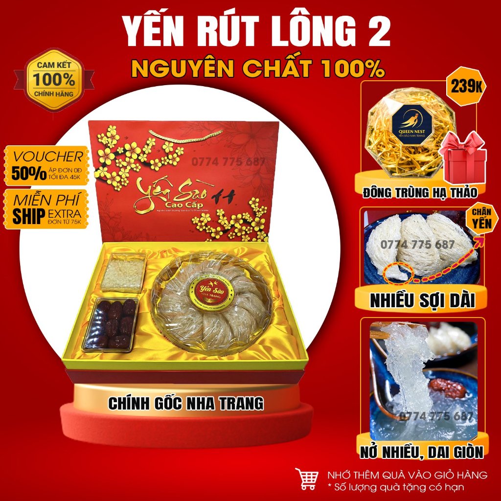 100g Yến Rút Lông SỢI Nha Trang Queen Nest Yến Sào Rút Lông Nha Trang Nguyên Chất LOẠI 2