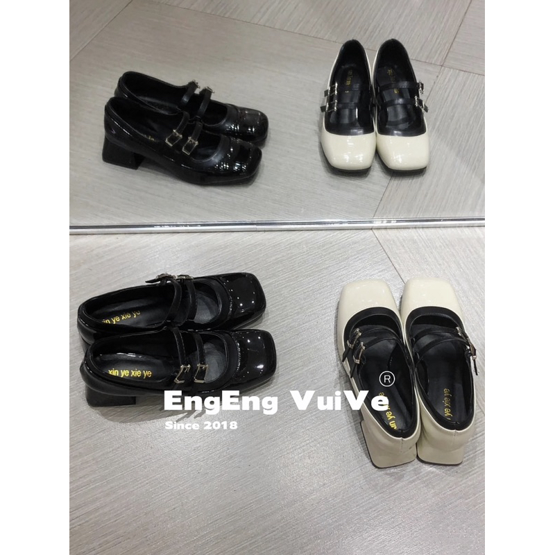 Giày Mary Jane Cao Gót ~ 4.5cm Dupe CNK Dáng Retro 2 Quai