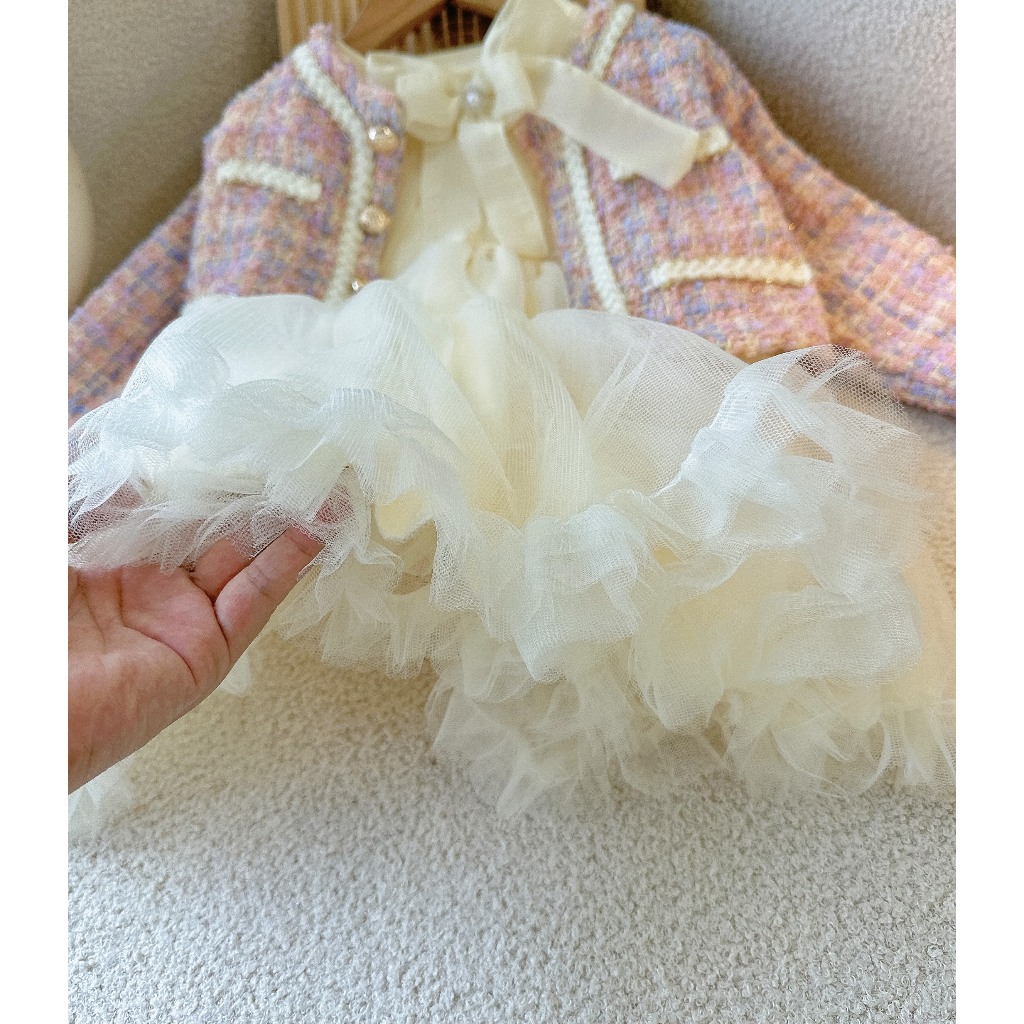 Váy công chúa mùa đông cho bé gái, Đầm công chúa bé gái màu trắng đi học, đi chơi, dự tiệc cao cấp