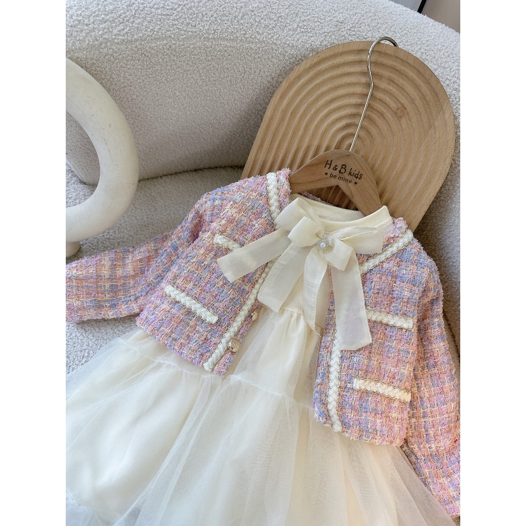 Váy công chúa mùa đông cho bé gái, Đầm công chúa bé gái màu trắng đi học, đi chơi, dự tiệc cao cấp