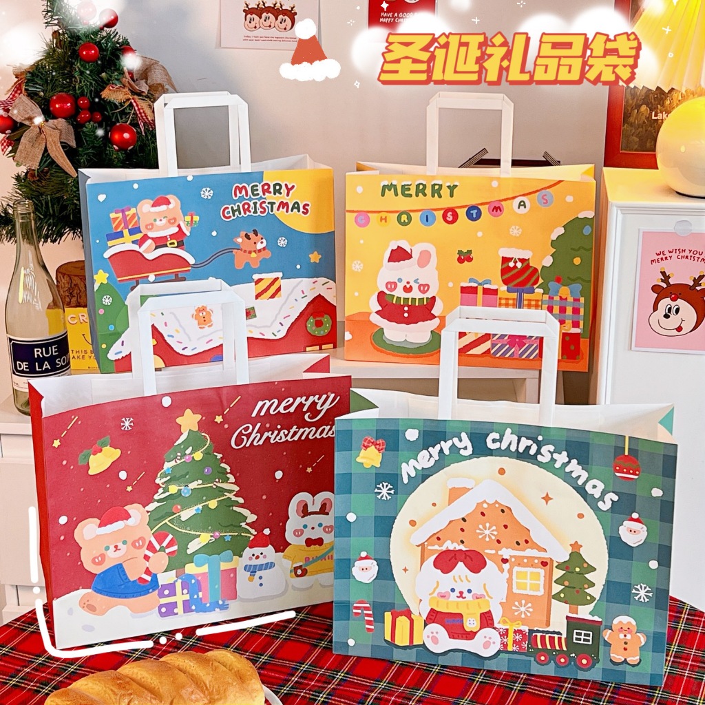 Túi giấy đựng quà tặng noel có quai xách họa tiết giáng sinh