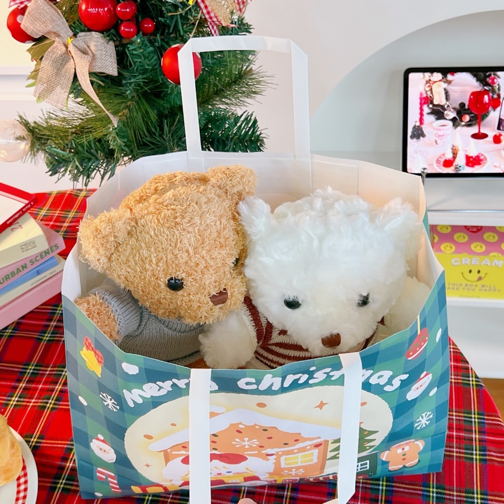 Túi giấy đựng quà tặng noel có quai xách họa tiết giáng sinh