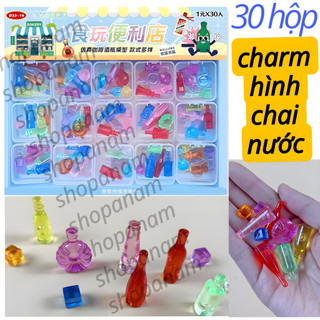 Khay 30 hộp charm hình chai nước chai rựu