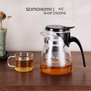 Ấm trà thủy tinh chịu nhiệt lọc trà có van khóa A12 600ml - Bình lọc trà thủy tinh có lọc trà 600mL A12 Samahome Shop