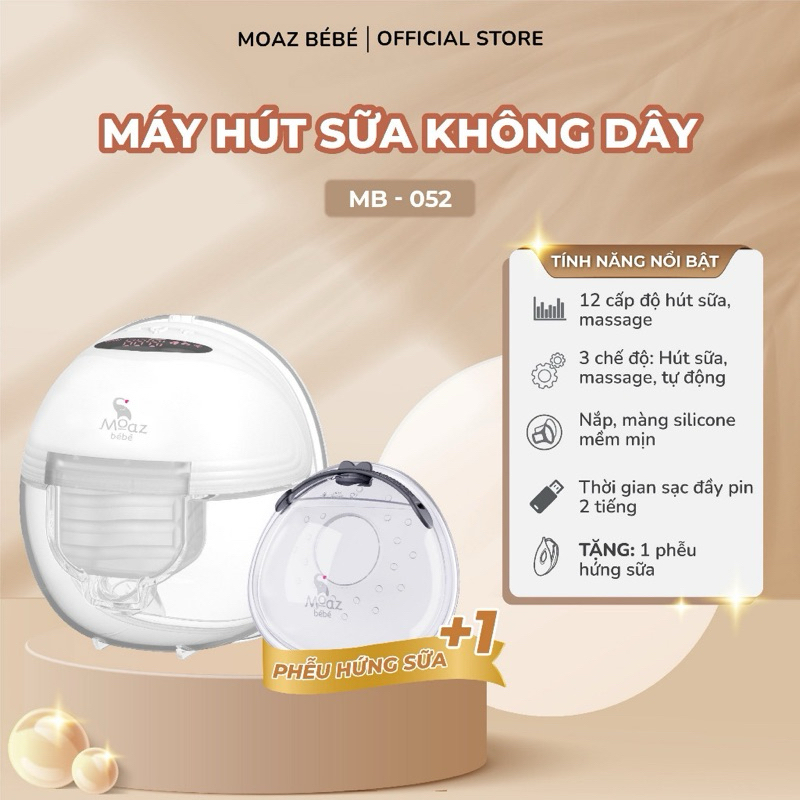 Máy hút sữa điện Cup rảnh tay không dây Moaz BéBé MB-052 MB052/ Nhiệt kế hồng ngoại đo trán MB-024 MB024
